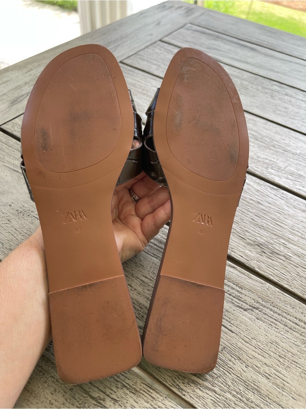 Zara Brown Croc-Effect Slide Sandals Womens Size Small 10 US 40 EU - Picture 7 of 7